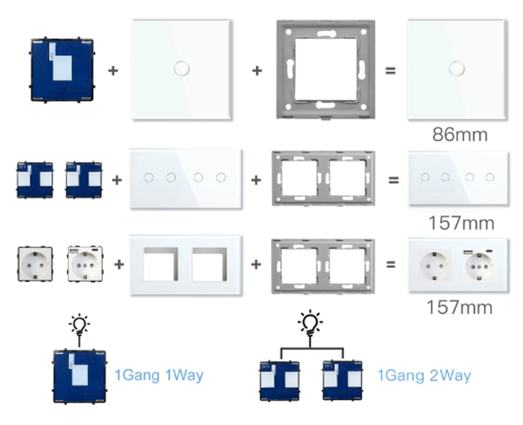 1/2/3 Gang Lichtschalter Touch, Glas, Zigbee 2