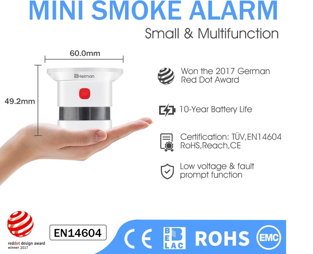 HEIMAN HS1SA Mini Rauchmelder, Zigbee 2