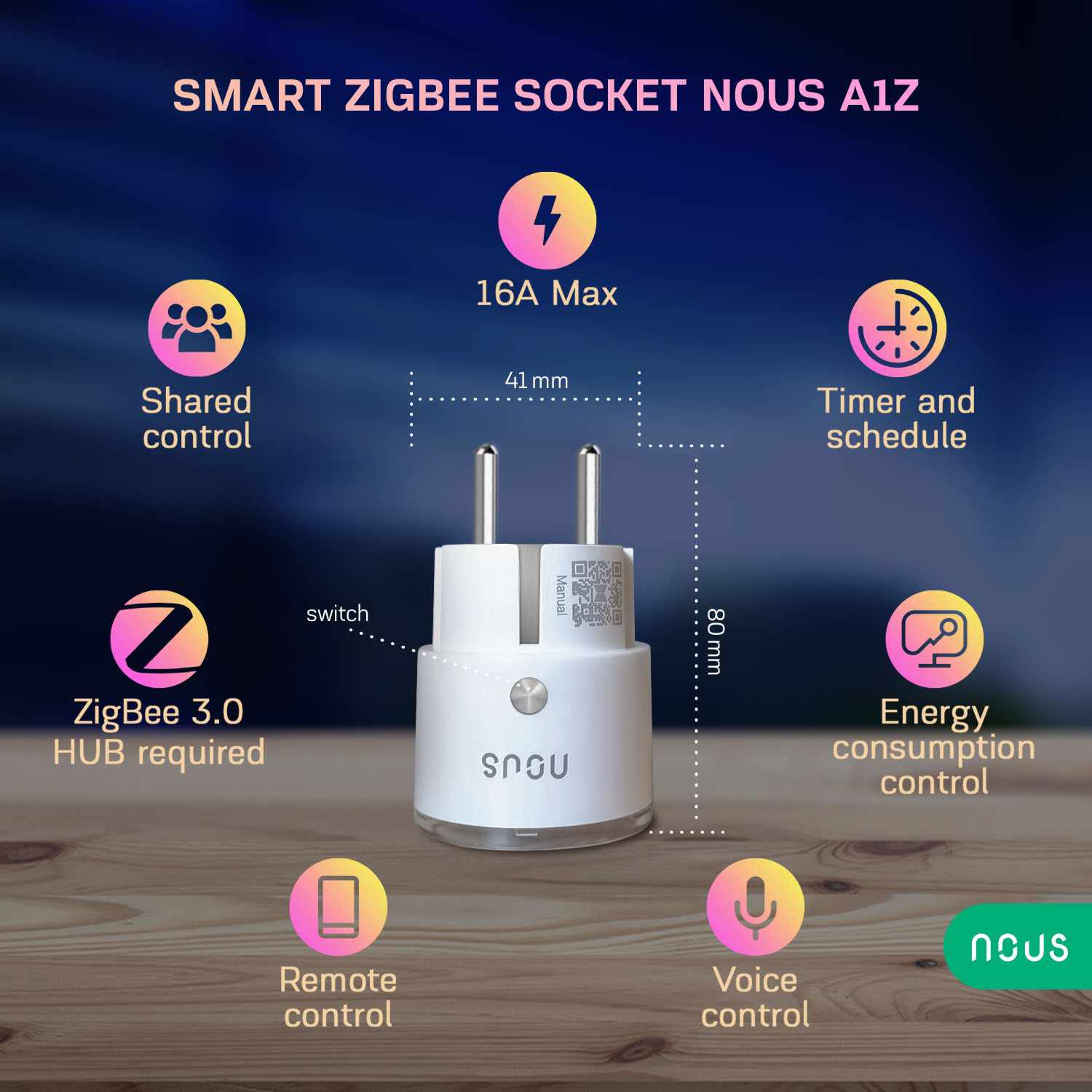 NOUS A1Z Smart Socket, Zigbee 2